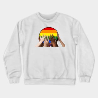 Gay Pride Hands holding up Rainbow Globe Crewneck Sweatshirt